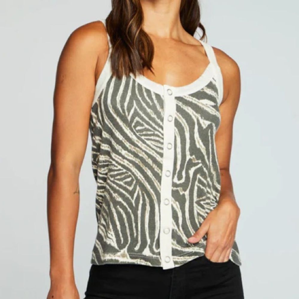 Chaser Zebra Print Button-Down Tank Top Xs - image 1